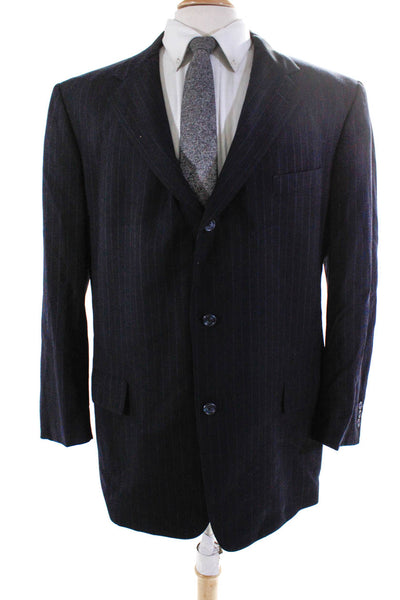 Brooks Brothers Mens Two Button Notched Lapel Pinstriped Blazer Jacket Blue 46R