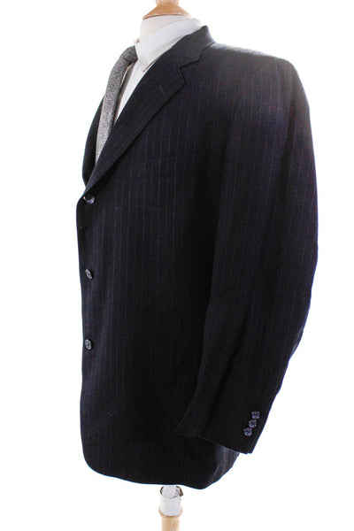 Brooks Brothers Mens Two Button Notched Lapel Pinstriped Blazer Jacket Blue 46R