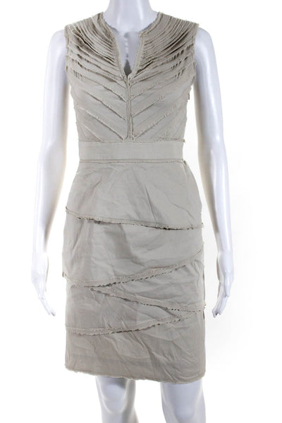 BCBG Max Azria Women's Sleeveless V-Neck Ruffle Mini Dress Beige Size 0