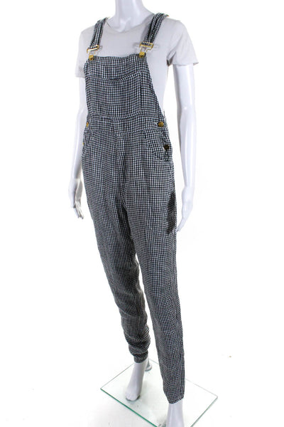 We Wore What Womens Gingham Woven Square Neck Overalls Black White Size XS