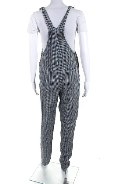 We Wore What Womens Gingham Woven Square Neck Overalls Black White Size XS