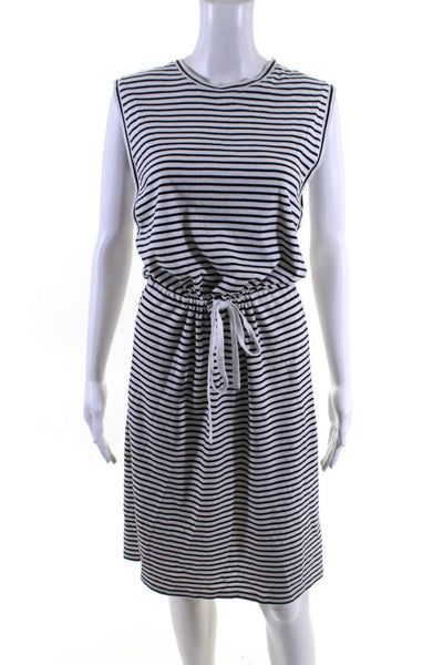 Theory Womens Jersey Striped Sleeveless Drawstring Waist Dress White Size S