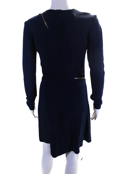 Stella McCartney Womens Woven Long Sleeve A-Line Crew Neck Dress Navy Size 38