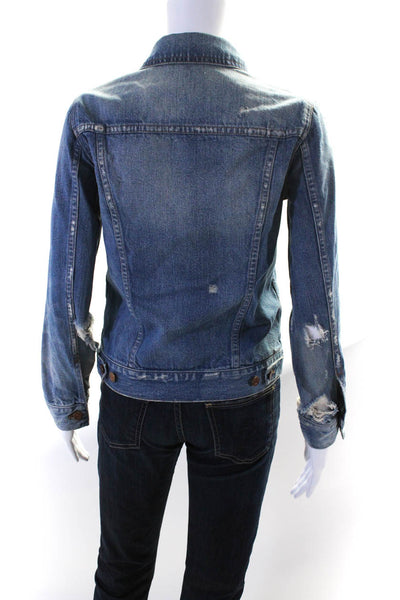 Madewell Womens Button Front Distressed Jean Jacket Blue Denim Size Small