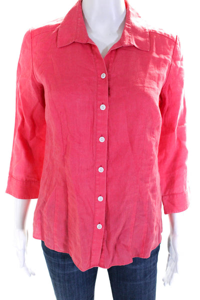 Lafayette 148 New York Womens Linen Collared Pleated Button Up Shirt Pink Size 4