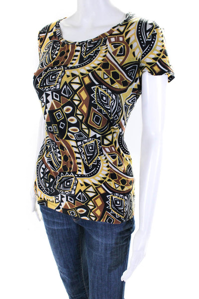 Lafayette 148 New York Womens Tribal Graphic Short Sleeve Top Multicolor Size S