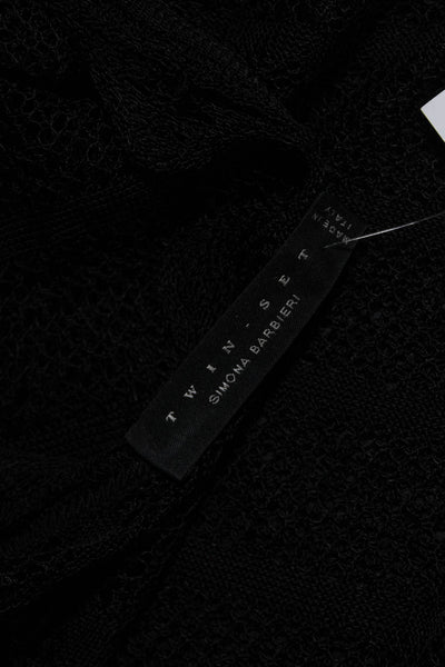 Twin Set Simona Barbieri Womens Open Knit Tie Closure Sweater Black Size M