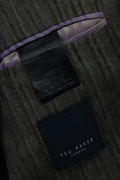Ted Baker London Mens Linen Striped Print Two Button Blazer Jacket Brown Size 42