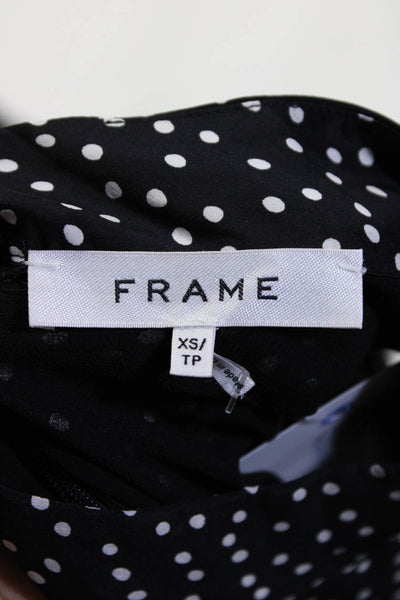 Frame Women's Silk Polka Dot Mock Neck Short Sleeve Blouse Black Size XS