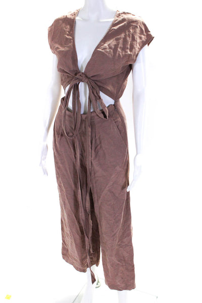 Wilfred Womens Wide Leg Cropped Wrap Canvas Jumpsuit Brown Size 4