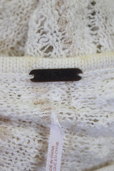 Free People Womens Square Neck Chunky Knit Fringe Sweater Blouse Ivory Size XS