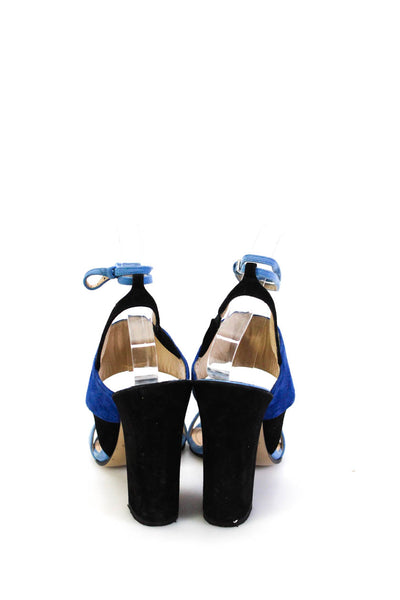 Paul Andrew Womens Suede Sling Back Ankle Strap Block High Heels Blue Size 36 6