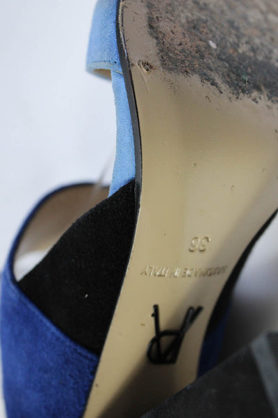 Paul Andrew Womens Suede Sling Back Ankle Strap Block High Heels Blue Size 36 6