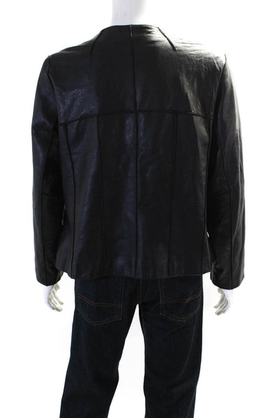 Designer Venezia Mens Leather Darted Zipped Long Sleeve Jacket Black Size 14