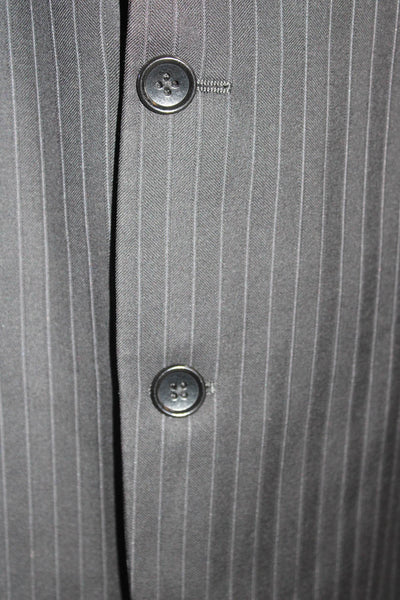 Loro Piana Mens Wool Striped Buttoned Darted Collared Blazer Black Size EUR45