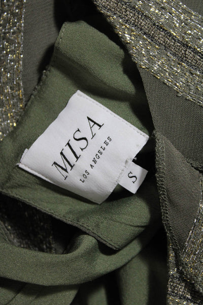 Misa Womens Ruffled Short Sleeve Blouse Green Gold Size Small