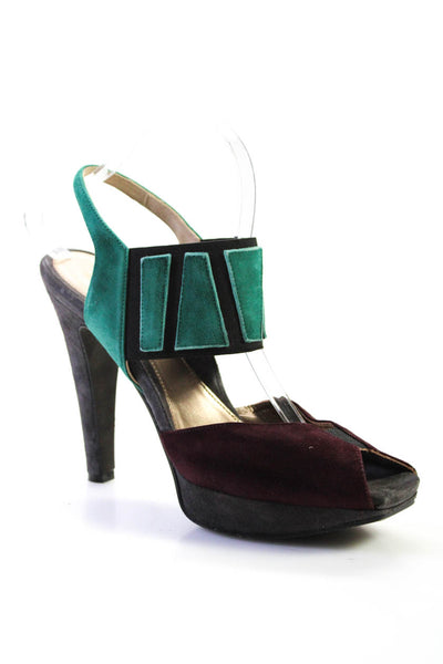 DANA DAVIS Womens Suede Color Block Platform Ankle Strap Heels Purple Size 10