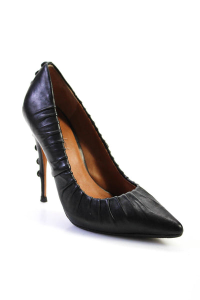 Elizabeth and James Womens Ruched Leather Button Detailed Pumps Black Size 6