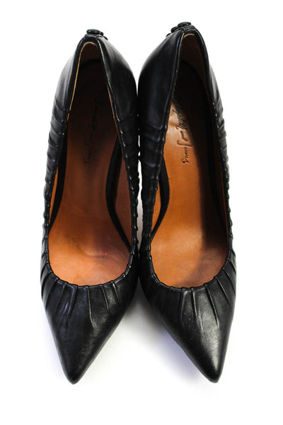 Elizabeth and James Womens Ruched Leather Button Detailed Pumps Black Size 6