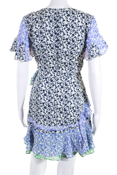Tanya Taylor Women's Cotton Short Sleeve V-Neck Floral Ruffle Sundress Blue 0