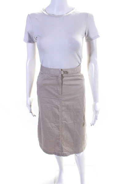 Faconnable Womens Zipper Fly Knee Length Pencil Skirt Brown Cotton Size 8