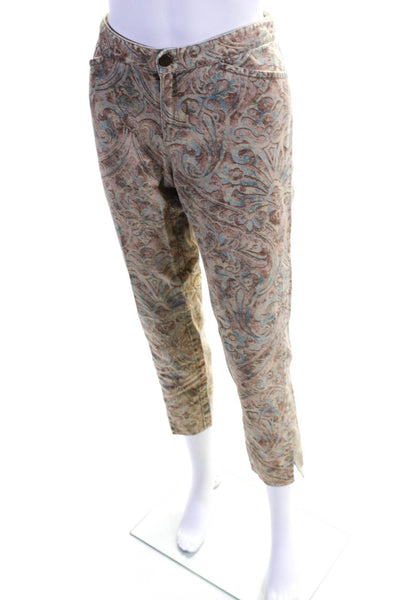 Lafayette 148 New York Womens Mid Rise Paisley Cropped Pants Brown Cotton Size 2