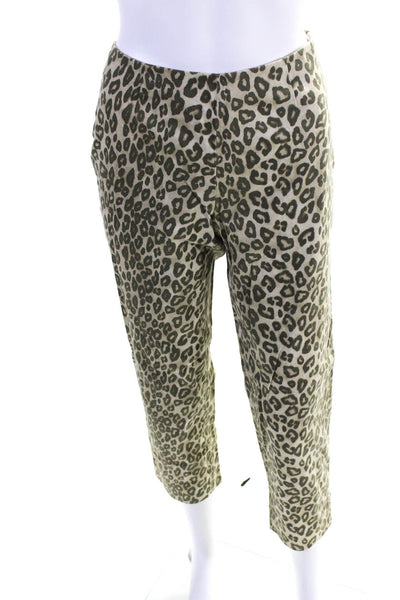 Lafayette 148 New York Womens Cropped Leopard Print Pants Brown Cotton Size 2