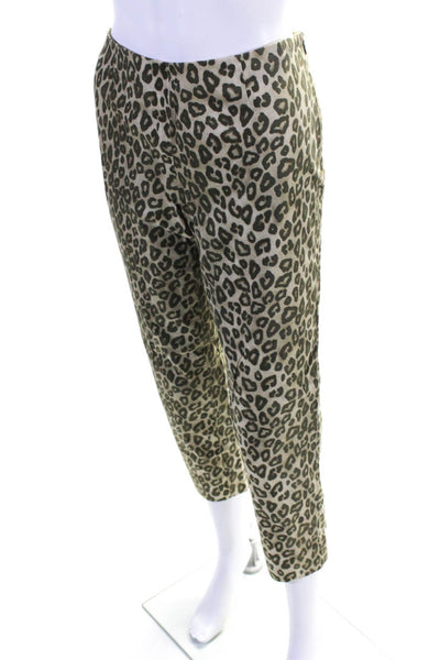 Lafayette 148 New York Womens Cropped Leopard Print Pants Brown Cotton Size 2