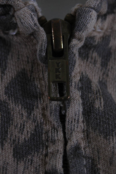 Current/Elliott Womens Front Zip Leopard Print Hoodie Sweatshirt Brown Size 2