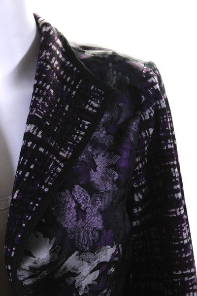 Ming Wang Womens Hook Fornt Floral 3/4 Sleeve Jacket Purple Black Size PXS