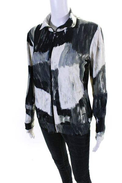 Norma Kamali Womens Long Sleeve Front Zip Printed Light Jacket White Gray Small