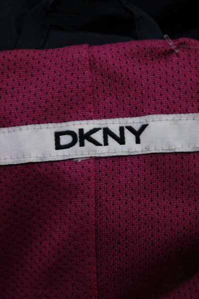 DKNY Womens Solid High Collar Hooded Lightweight Winter Coat Blue Size Medium