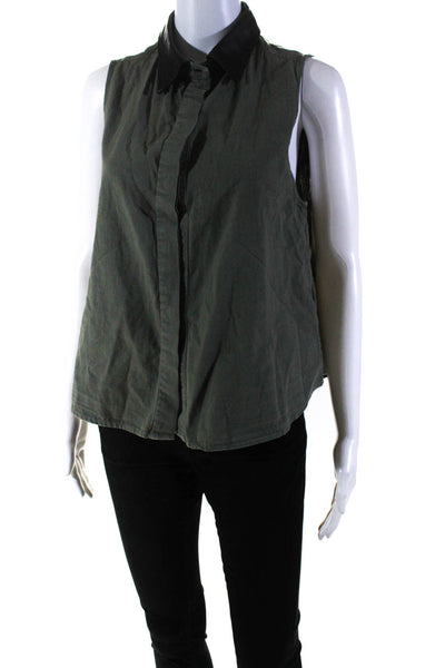 Rag & Bone Jean Womens Cotton Collared Button Down Tank Top Green Black Size S