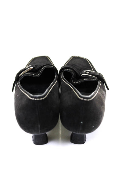 Stuart Weitzman Womens Black Suede Buckle Detail Kitten Heels Shoes Size 7N