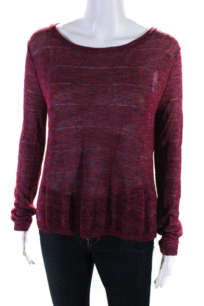 Rag & Bone Womens Open Knit Long Sleeve Round Neck Blouse Top Pink Size S