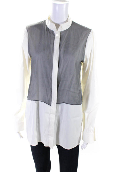 Worth New York Womens Silk Overlay Collared Button Down Blouse White Size S