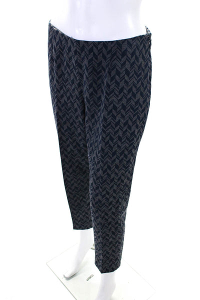Peserico Sign Women's Herringbone Print Invisible Zipper Trousers Blue Size 42