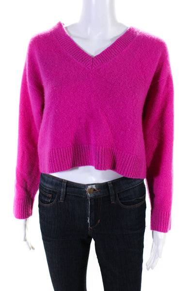 The Elder Statesman Womens Bright Pink Cashmere Knit V-Neck Sweater Top Size XS