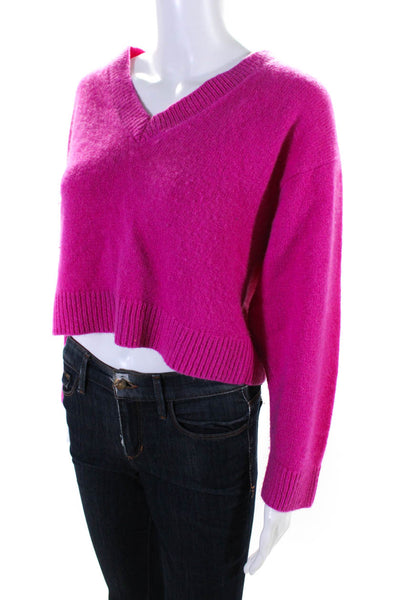 The Elder Statesman Womens Bright Pink Cashmere Knit V-Neck Sweater Top Size XS