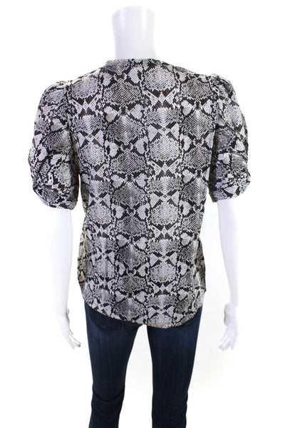 A.L.C. Womens Snakeskin Print Puffy Sleeves Blouse Black Cotton Size Small