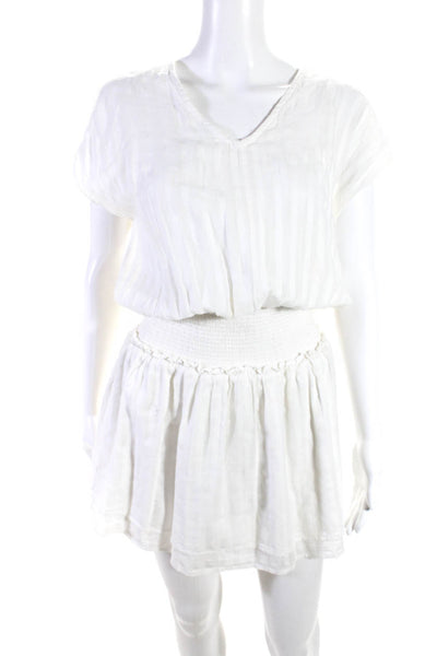 Rails Womens Striped V Neck Smocked Dress White Cotton Size Medium