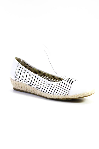 David Tate Womens White Leather Cut Out Espadrille Wedge Heel Shoes Size 10N