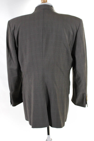 Hickey Freeman Mens Brown Plaid Double Breasted Long Sleeve Blazer Size 40