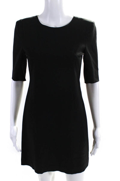 Theory Womens Round Neck Half Sleeve Slim Fit Short Pencil Dress Black Size 2