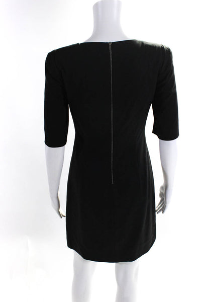 Theory Womens Round Neck Half Sleeve Slim Fit Short Pencil Dress Black Size 2