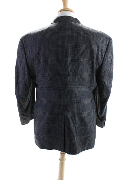 Tommy Hilfiger Men's Collar Long Lined Three Button Jacket Gray Plaid Size 42
