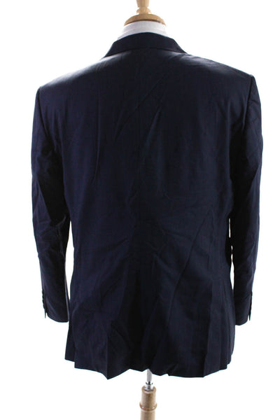 Hickey Freeman Mens Collar Long Sleeves Lined Two Button Jacket Navy Blue Size 4