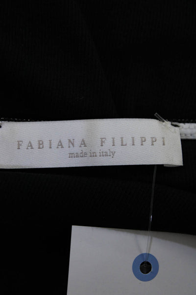 Fabiana Filippi Womens Half Sleeved V Neck Rhinestone Trim Shirt Black Size XL