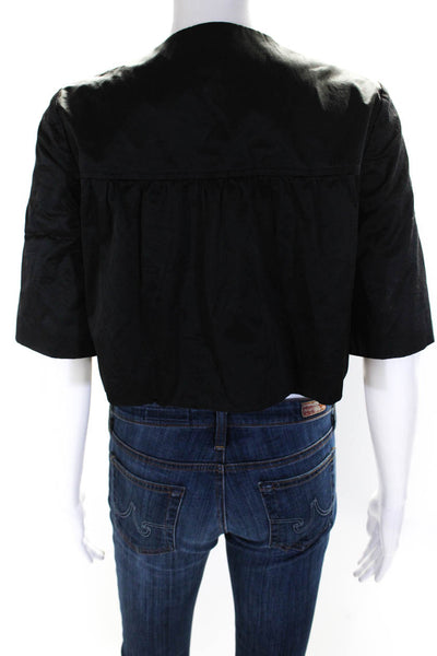 Theory Women's Satin Half Sleeve Cropped Blazer Jacket Black Size S