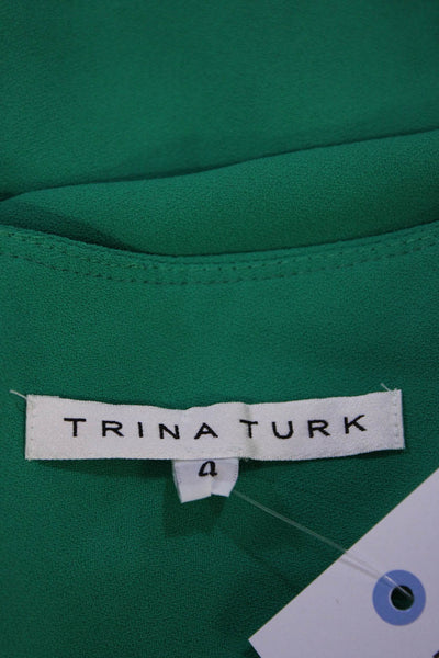 Trina Turk Women's 3/4 Sleeve V Neck Pocket Sheath Dress Green Size 4